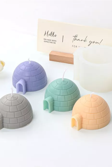 Igloo Candle Mould 2 - Silicone Mould, Mold for DIY Candles. Created using candle making kit with cotton candle wicks and candle colour chips. Using soy wax for pillar candles. Sold by Myka Candles Moulds Australia