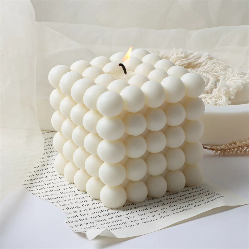 Bubble Cube Candle Mould (M) 0 - Silicone Mould, Mold for DIY Candles. Created using candle making kit with cotton candle wicks and candle colour chips. Using soy wax for pillar candles. Sold by Myka Candles Moulds Australia