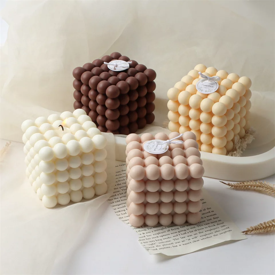 Bubble Cube Candle Mould (M) 3 - Silicone Mould, Mold for DIY Candles. Created using candle making kit with cotton candle wicks and candle colour chips. Using soy wax for pillar candles. Sold by Myka Candles Moulds Australia