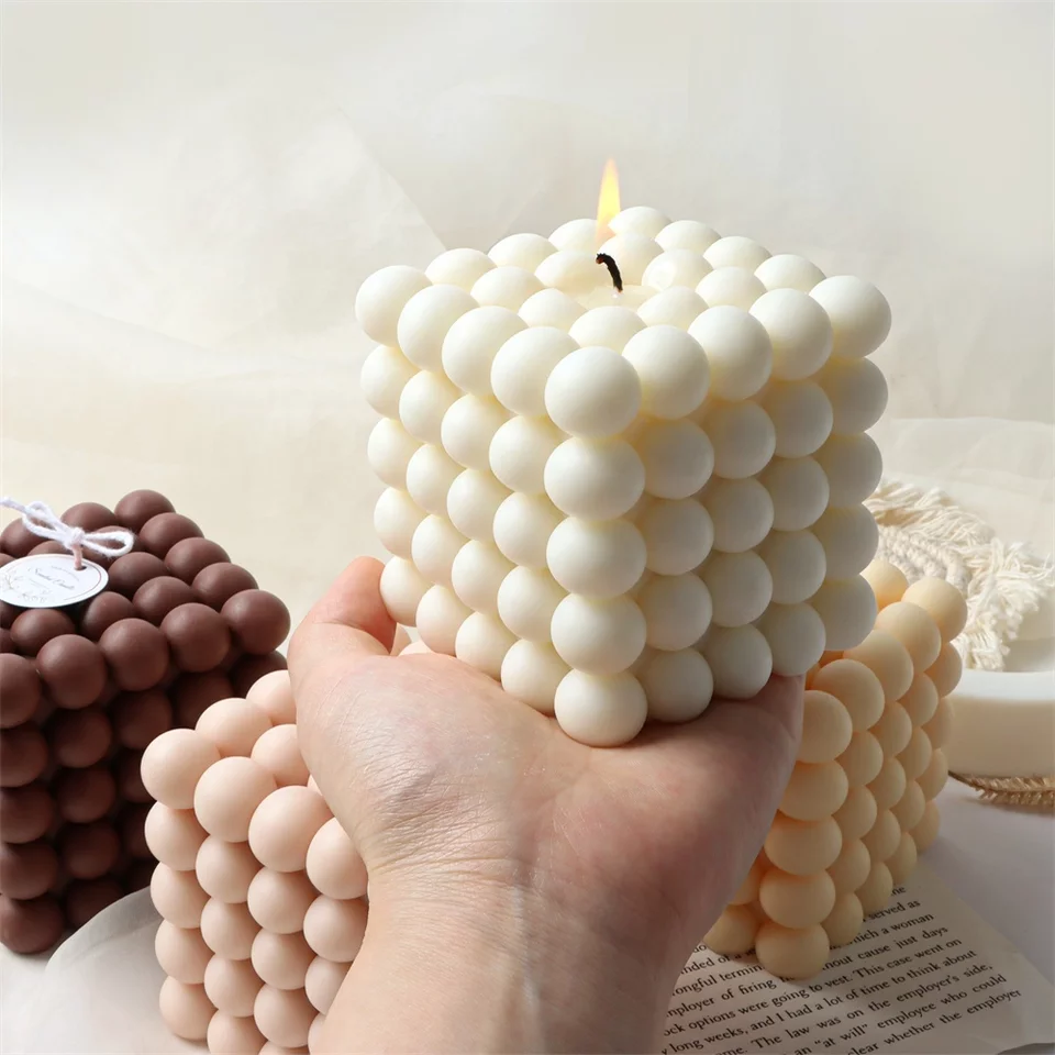 Bubble Cube Candle Mould (M) 1 - Silicone Mould, Mold for DIY Candles. Created using candle making kit with cotton candle wicks and candle colour chips. Using soy wax for pillar candles. Sold by Myka Candles Moulds Australia