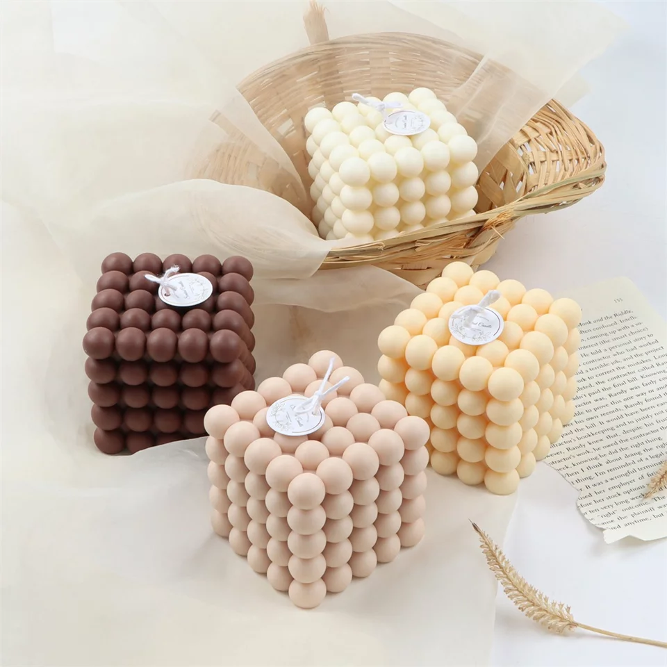 Bubble Cube Candle Mould (M) 4 - Silicone Mould, Mold for DIY Candles. Created using candle making kit with cotton candle wicks and candle colour chips. Using soy wax for pillar candles. Sold by Myka Candles Moulds Australia