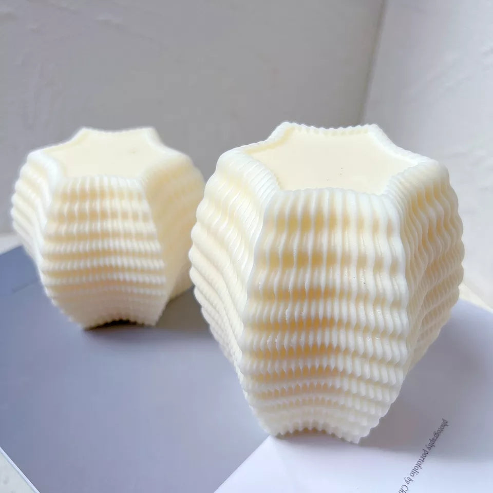 Ribbed Star Candle Moulds 1 - Silicone Mould, Mold for DIY Candles. Created using candle making kit with cotton candle wicks and candle colour chips. Using soy wax for pillar candles. Sold by Myka Candles Moulds Australia