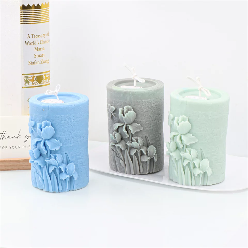 Orchid Candle Mould 4 - Silicone Mould, Mold for DIY Candles. Created using candle making kit with cotton candle wicks and candle colour chips. Using soy wax for pillar candles. Sold by Myka Candles Moulds Australia