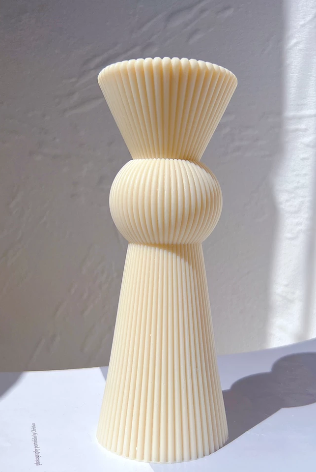 Ribbed Conical Pillar Candle Mould 4 - Silicone Mould, Mold for DIY Candles. Created using candle making kit with cotton candle wicks and candle colour chips. Using soy wax for pillar candles. Sold by Myka Candles Moulds Australia