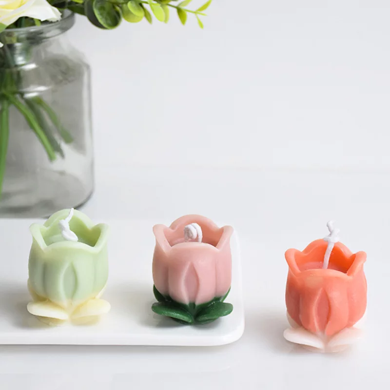 Blooming Tulip Candle Mould 2 - Silicone Mould, Mold for DIY Candles. Created using candle making kit with cotton candle wicks and candle colour chips. Using soy wax for pillar candles. Sold by Myka Candles Moulds Australia