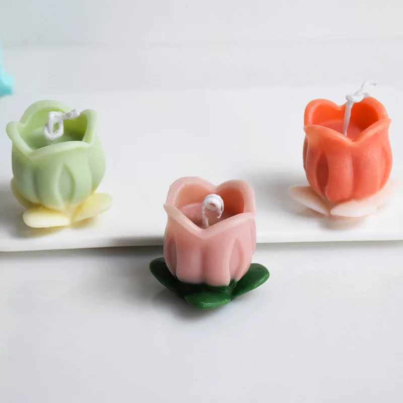 Blooming Tulip Candle Mould 3 - Silicone Mould, Mold for DIY Candles. Created using candle making kit with cotton candle wicks and candle colour chips. Using soy wax for pillar candles. Sold by Myka Candles Moulds Australia