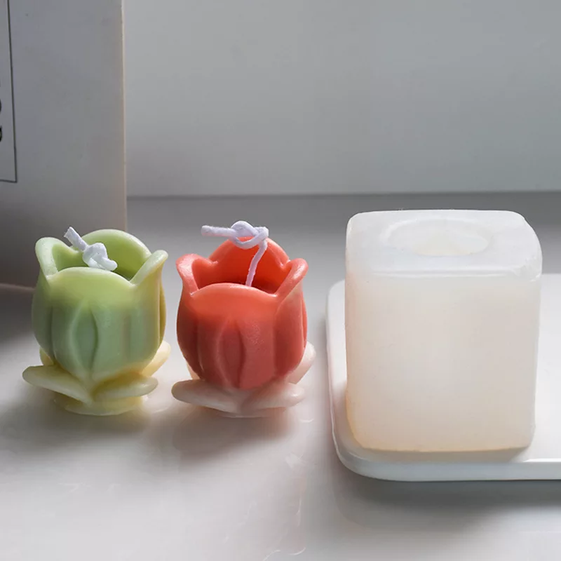 Blooming Tulip Candle Mould 5 - Silicone Mould, Mold for DIY Candles. Created using candle making kit with cotton candle wicks and candle colour chips. Using soy wax for pillar candles. Sold by Myka Candles Moulds Australia