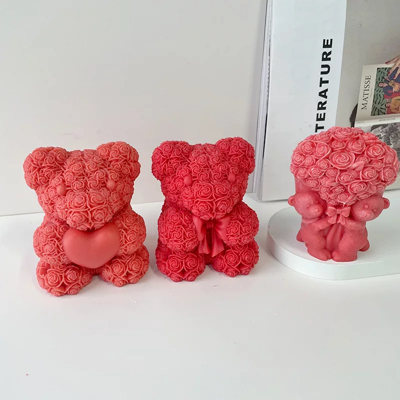 Valentine's Bear Candle Moulds 4 - Silicone Mould, Mold for DIY Candles. Created using candle making kit with cotton candle wicks and candle colour chips. Using soy wax for pillar candles. Sold by Myka Candles Moulds Australia