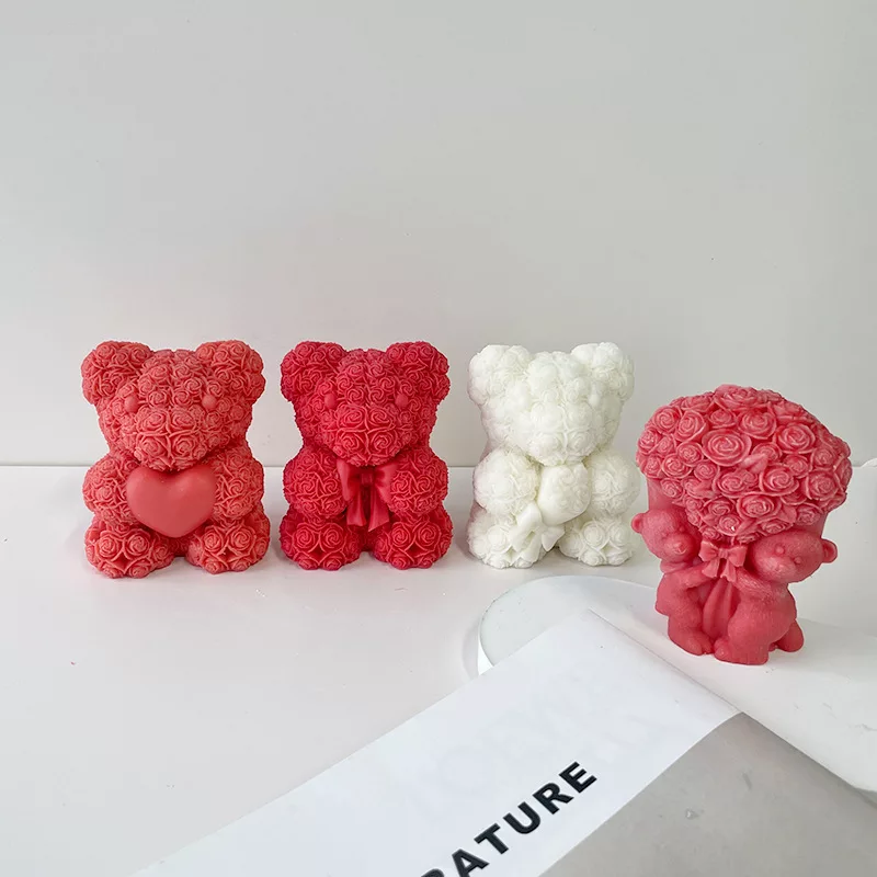 Valentine's Bear Candle Moulds 1 - Silicone Mould, Mold for DIY Candles. Created using candle making kit with cotton candle wicks and candle colour chips. Using soy wax for pillar candles. Sold by Myka Candles Moulds Australia