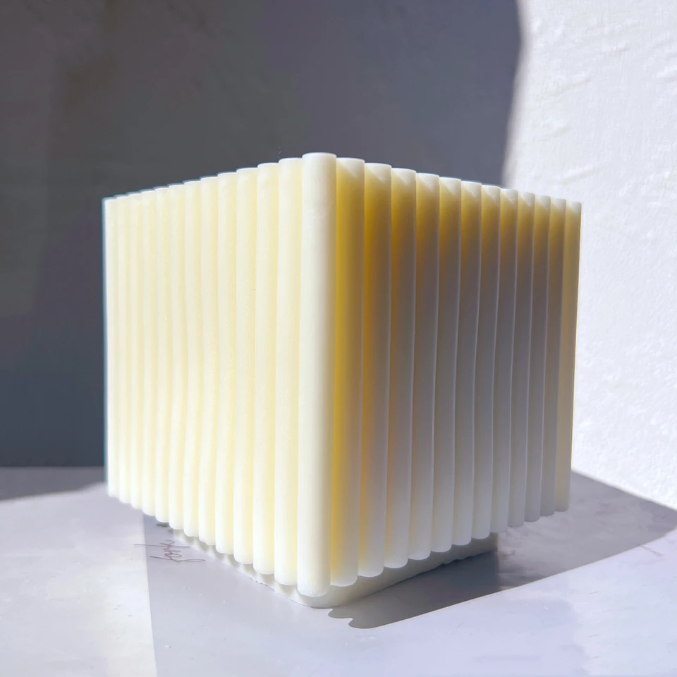Ribbed Cube Candle Mould 2 - Silicone Mould, Mold for DIY Candles. Created using candle making kit with cotton candle wicks and candle colour chips. Using soy wax for pillar candles. Sold by Myka Candles Moulds Australia
