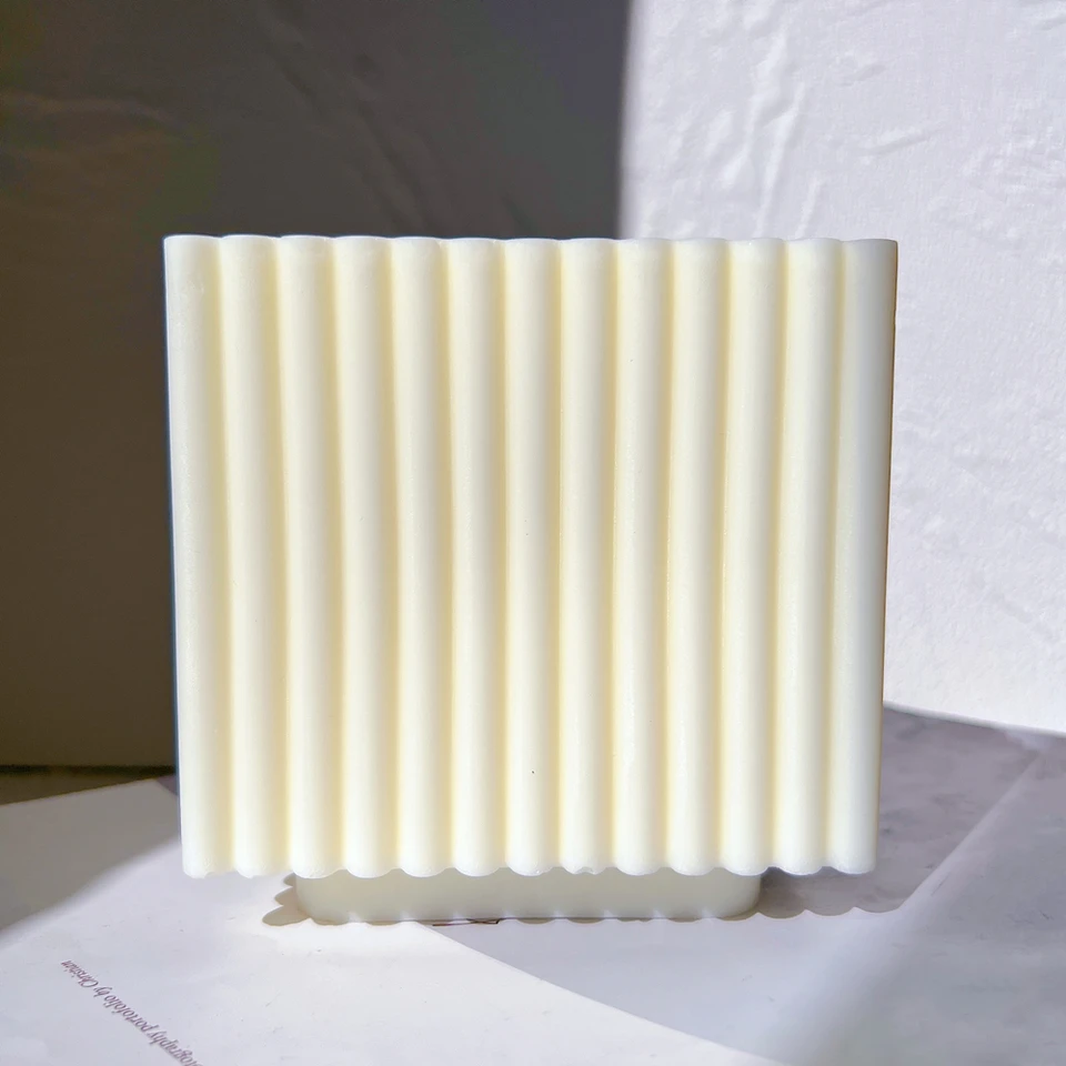 Ribbed Cube Candle Mould 4 - Silicone Mould, Mold for DIY Candles. Created using candle making kit with cotton candle wicks and candle colour chips. Using soy wax for pillar candles. Sold by Myka Candles Moulds Australia