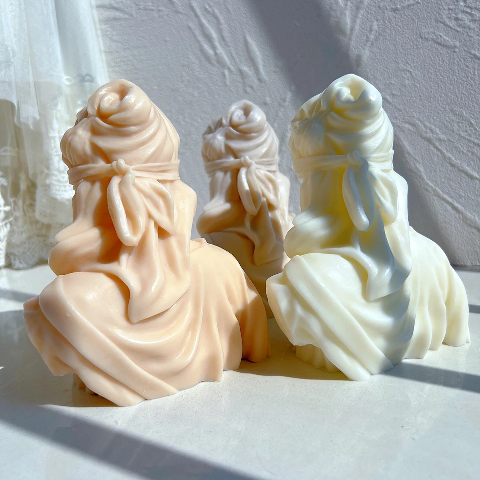 Lady Justice Candle Mould 5 - Silicone Mould, Mold for DIY Candles. Created using candle making kit with cotton candle wicks and candle colour chips. Using soy wax for pillar candles. Sold by Myka Candles Moulds Australia
