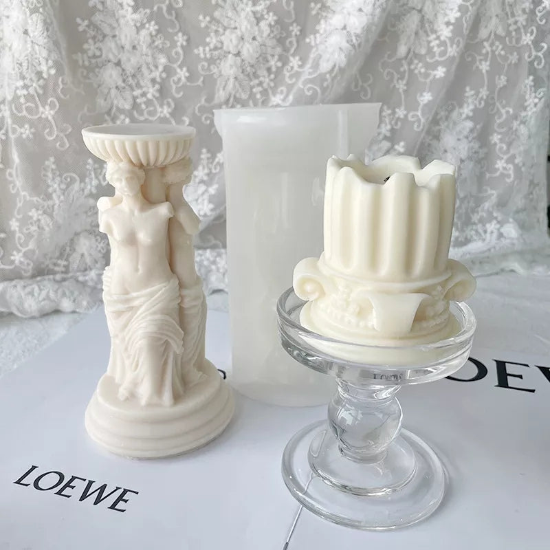 Trio Goddess Pillar Candle Mould 0 - Silicone Mould, Mold for DIY Candles. Created using candle making kit with cotton candle wicks and candle colour chips. Using soy wax for pillar candles. Sold by Myka Candles Moulds Australia