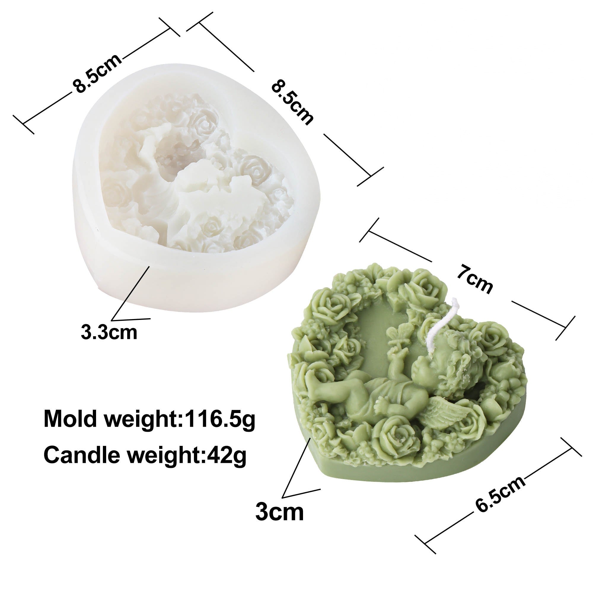 Cupid Candle Mould 3 - Silicone Mould, Mold for DIY Candles. Created using candle making kit with cotton candle wicks and candle colour chips. Using soy wax for pillar candles. Sold by Myka Candles Moulds Australia