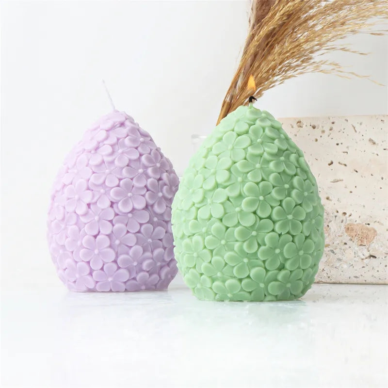 Flower Egg Candle Mould 0 - Silicone Mould, Mold for DIY Candles. Created using candle making kit with cotton candle wicks and candle colour chips. Using soy wax for pillar candles. Sold by Myka Candles Moulds Australia