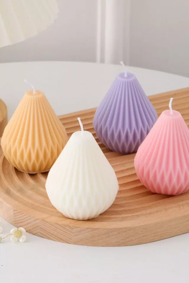 Geometric Pear Candle Mould 11 - Silicone Mould, Mold for DIY Candles. Created using candle making kit with cotton candle wicks and candle colour chips. Using soy wax for pillar candles. Sold by Myka Candles Moulds Australia