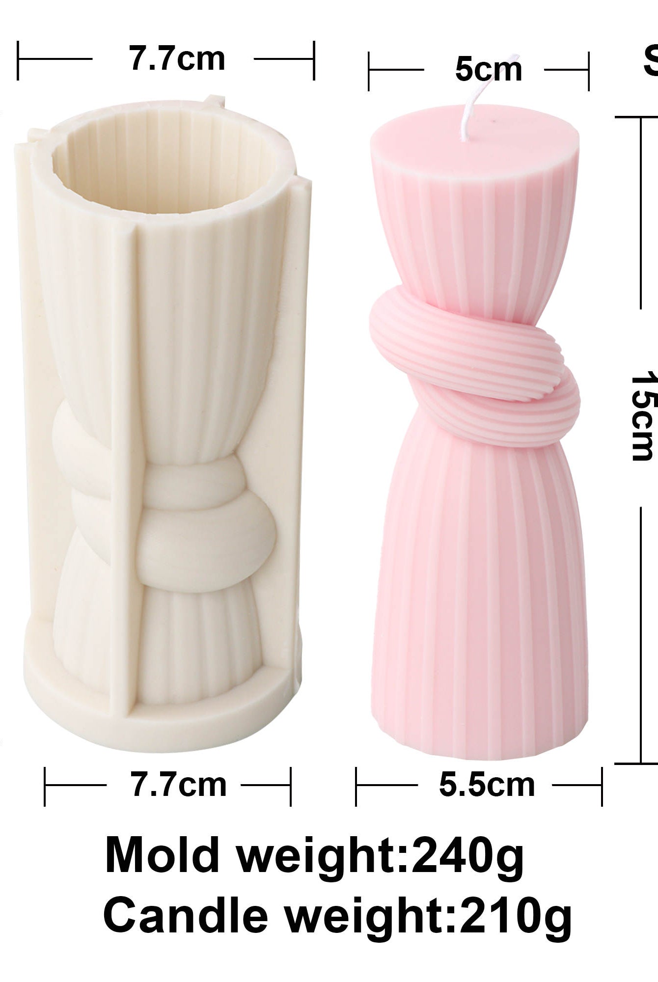 Tie the Knot Pillar Candle Mould 4 - Silicone Mould, Mold for DIY Candles. Created using candle making kit with cotton candle wicks and candle colour chips. Using soy wax for pillar candles. Sold by Myka Candles Moulds Australia