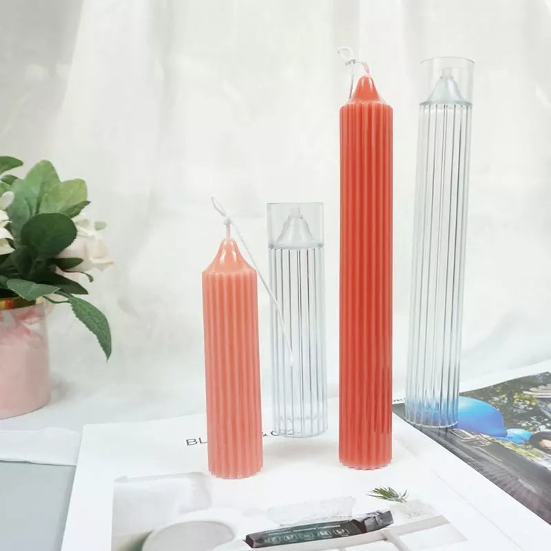 Pencil Pillar Candle Moulds 1 - Silicone Mould, Mold for DIY Candles. Created using candle making kit with cotton candle wicks and candle colour chips. Using soy wax for pillar candles. Sold by Myka Candles Moulds Australia