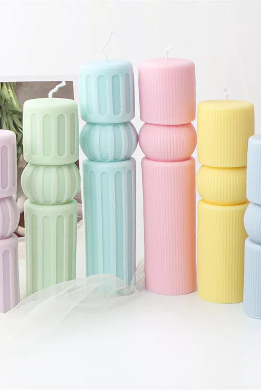Cylindrical Column Candle Moulds 0 - Silicone Mould, Mold for DIY Candles. Created using candle making kit with cotton candle wicks and candle colour chips. Using soy wax for pillar candles. Sold by Myka Candles Moulds Australia
