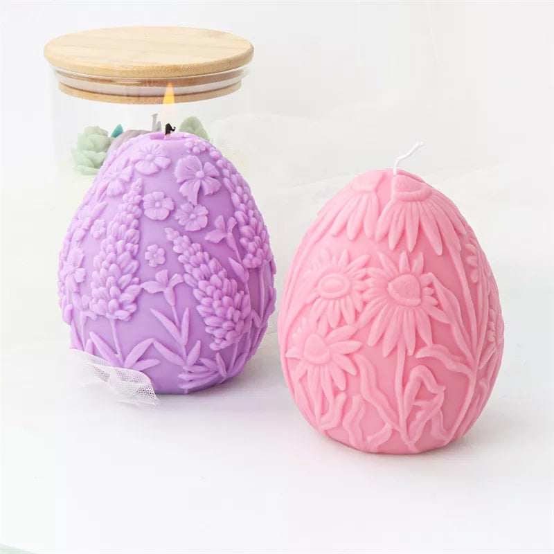Floral Egg Candle Moulds 0 - Silicone Mould, Mold for DIY Candles. Created using candle making kit with cotton candle wicks and candle colour chips. Using soy wax for pillar candles. Sold by Myka Candles Moulds Australia