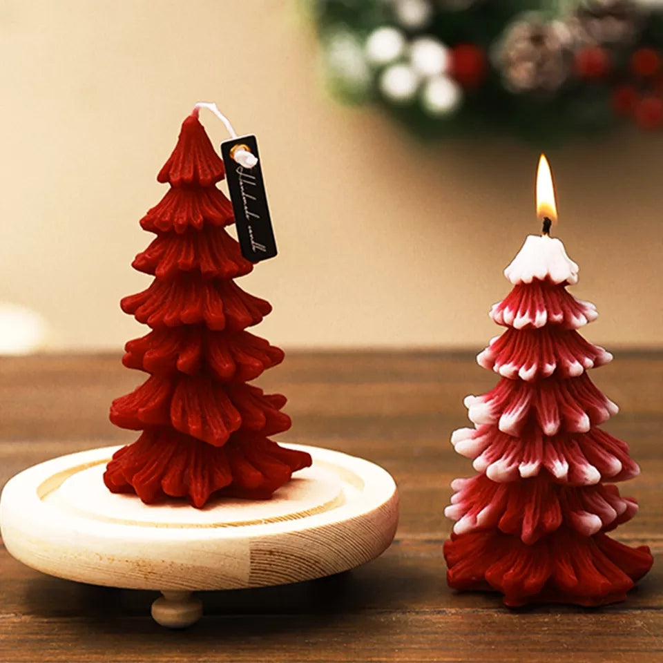 Coniferous Christmas Tree Candle Mould 1 - Silicone Mould, Mold for DIY Candles. Created using candle making kit with cotton candle wicks and candle colour chips. Using soy wax for pillar candles. Sold by Myka Candles Moulds Australia