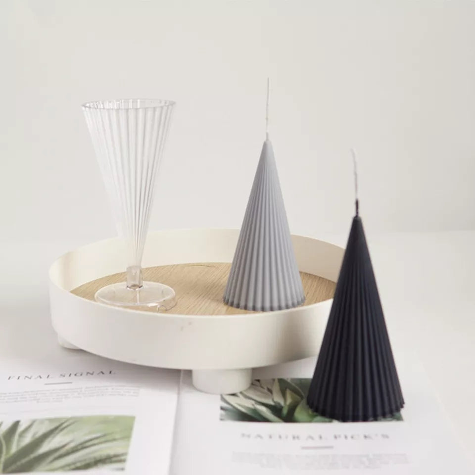 Ribbed Cone Candle Mould 0 - Silicone Mould, Mold for DIY Candles. Created using candle making kit with cotton candle wicks and candle colour chips. Using soy wax for pillar candles. Sold by Myka Candles Moulds Australia