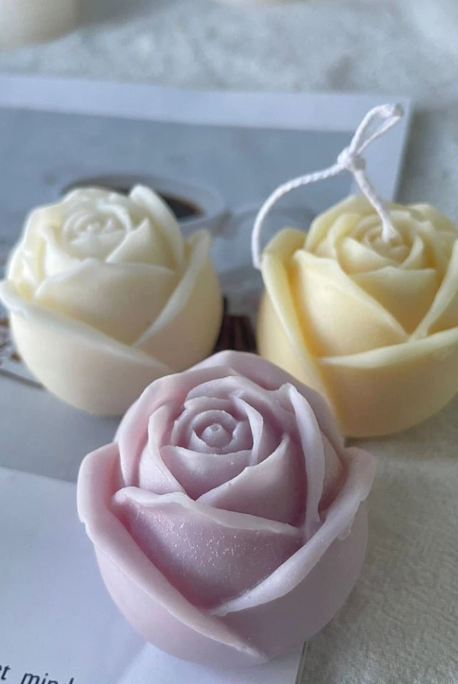 Rose Candle Moulds 6 - Silicone Mould, Mold for DIY Candles. Created using candle making kit with cotton candle wicks and candle colour chips. Using soy wax for pillar candles. Sold by Myka Candles Moulds Australia