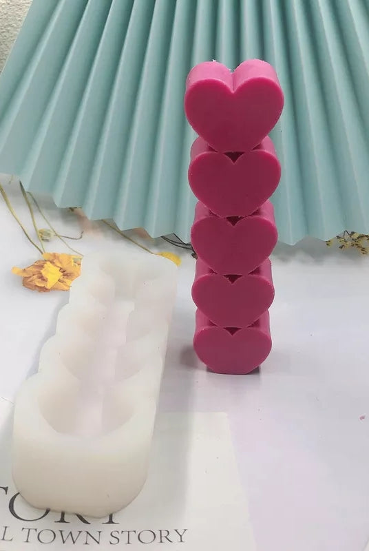 Heart Chain Candle Mould 2 - Silicone Mould, Mold for DIY Candles. Created using candle making kit with cotton candle wicks and candle colour chips. Using soy wax for pillar candles. Sold by Myka Candles Moulds Australia