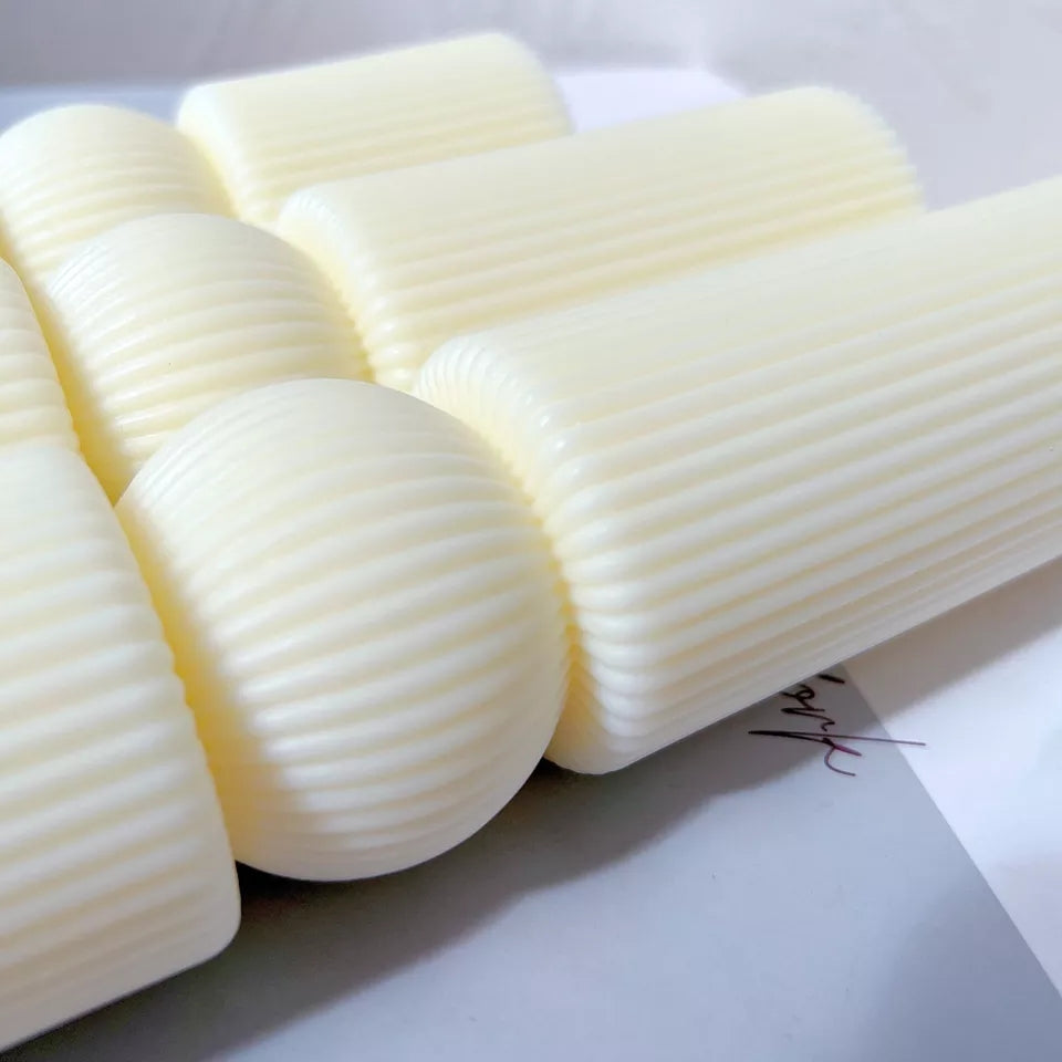 Ribbed Column Candle Moulds 1 - Silicone Mould, Mold for DIY Candles. Created using candle making kit with cotton candle wicks and candle colour chips. Using soy wax for pillar candles. Sold by Myka Candles Moulds Australia