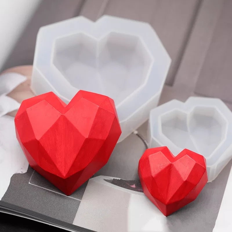 Diamond Heart Candle Moulds 2 - Silicone Mould, Mold for DIY Candles. Created using candle making kit with cotton candle wicks and candle colour chips. Using soy wax for pillar candles. Sold by Myka Candles Moulds Australia