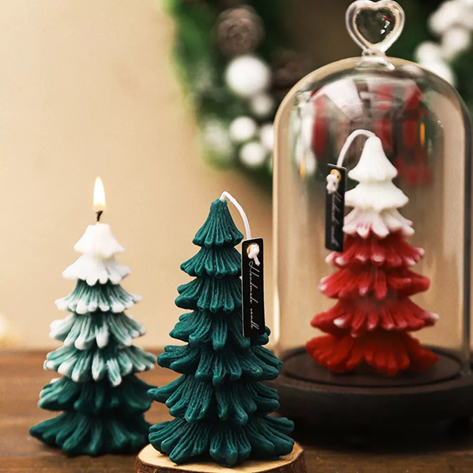Coniferous Christmas Tree Candle Mould 2 - Silicone Mould, Mold for DIY Candles. Created using candle making kit with cotton candle wicks and candle colour chips. Using soy wax for pillar candles. Sold by Myka Candles Moulds Australia