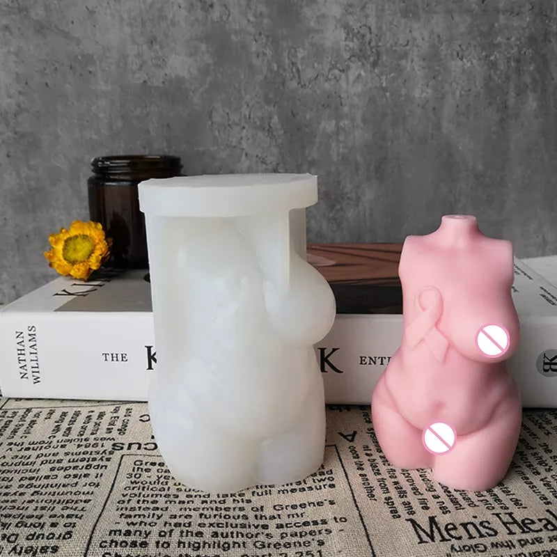 Breast Cancer Voluptuous Body Candle Mould - 10cm 1 - Silicone Mould, Mold for DIY Candles. Created using candle making kit with cotton candle wicks and candle colour chips. Using soy wax for pillar candles. Sold by Myka Candles Moulds Australia