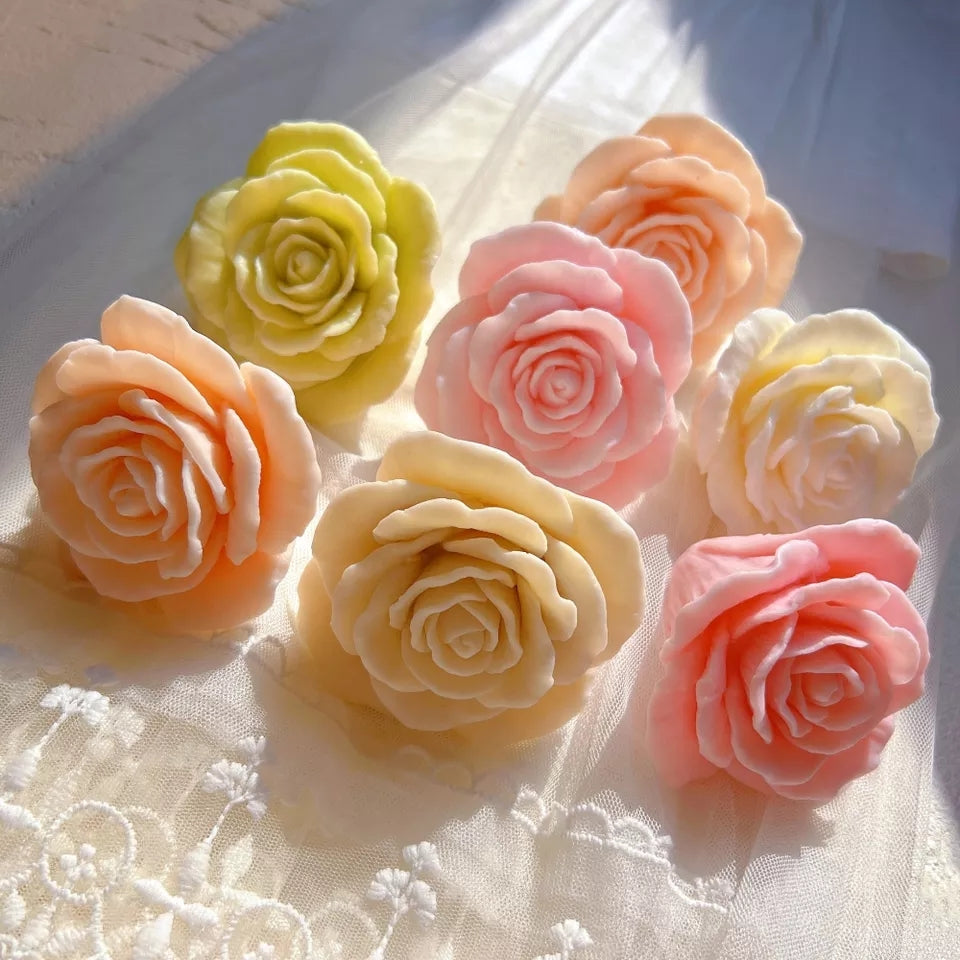 Blooming Rose Candle Mould 2 - Silicone Mould, Mold for DIY Candles. Created using candle making kit with cotton candle wicks and candle colour chips. Using soy wax for pillar candles. Sold by Myka Candles Moulds Australia