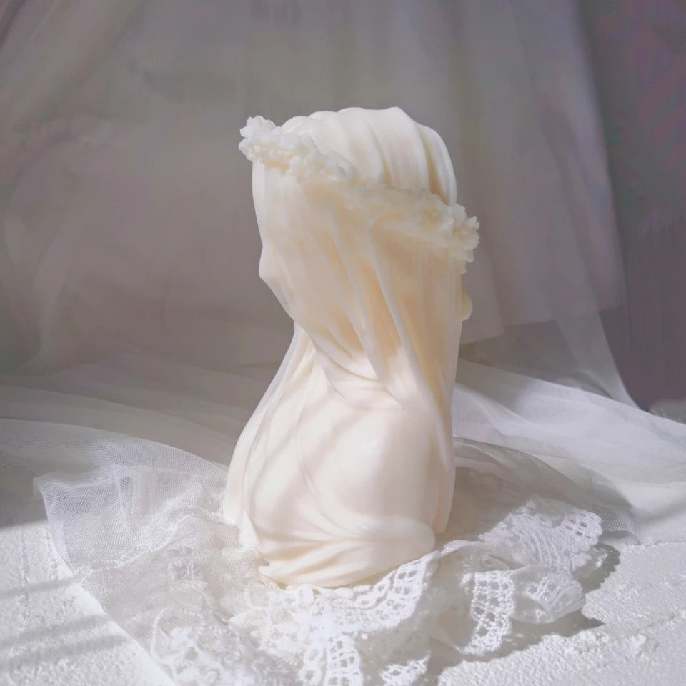 Veiled Lady Candle Mould 1 - Silicone Mould, Mold for DIY Candles. Created using candle making kit with cotton candle wicks and candle colour chips. Using soy wax for pillar candles. Sold by Myka Candles Moulds Australia