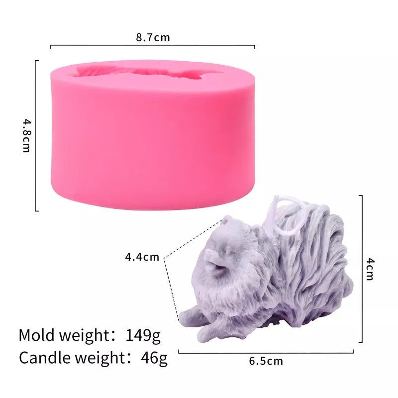 Pomeranian Candle Mould 4 - Silicone Mould, Mold for DIY Candles. Created using candle making kit with cotton candle wicks and candle colour chips. Using soy wax for pillar candles. Sold by Myka Candles Moulds Australia