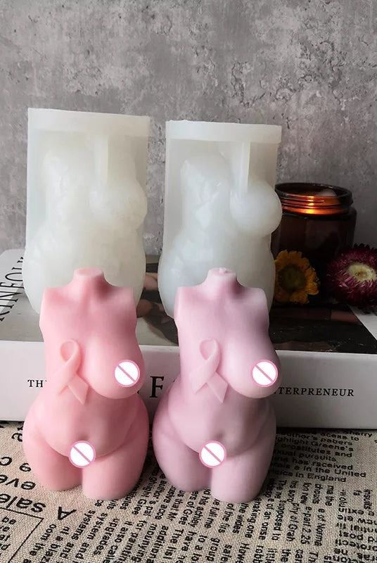 Breast Cancer Voluptuous Body Candle Mould - 10cm 4 - Silicone Mould, Mold for DIY Candles. Created using candle making kit with cotton candle wicks and candle colour chips. Using soy wax for pillar candles. Sold by Myka Candles Moulds Australia
