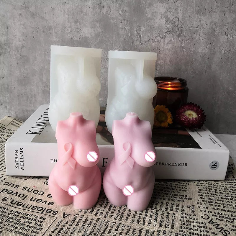 Breast Cancer Voluptuous Body Candle Mould - 10cm 4 - Silicone Mould, Mold for DIY Candles. Created using candle making kit with cotton candle wicks and candle colour chips. Using soy wax for pillar candles. Sold by Myka Candles Moulds Australia