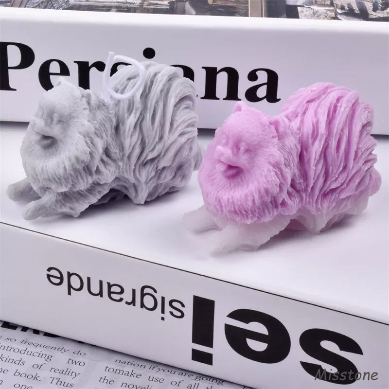 Pomeranian Candle Mould 2 - Silicone Mould, Mold for DIY Candles. Created using candle making kit with cotton candle wicks and candle colour chips. Using soy wax for pillar candles. Sold by Myka Candles Moulds Australia
