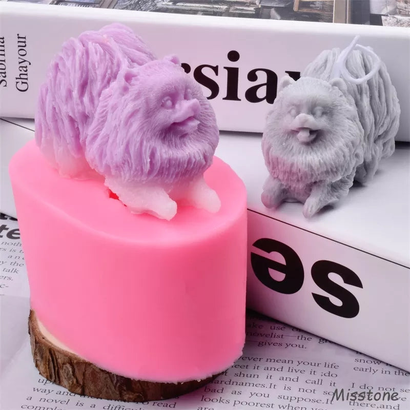 Pomeranian Candle Mould 3 - Silicone Mould, Mold for DIY Candles. Created using candle making kit with cotton candle wicks and candle colour chips. Using soy wax for pillar candles. Sold by Myka Candles Moulds Australia