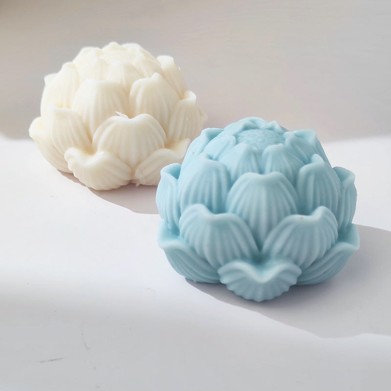 Blooming Lotus Candle Mould 1 - Silicone Mould, Mold for DIY Candles. Created using candle making kit with cotton candle wicks and candle colour chips. Using soy wax for pillar candles. Sold by Myka Candles Moulds Australia