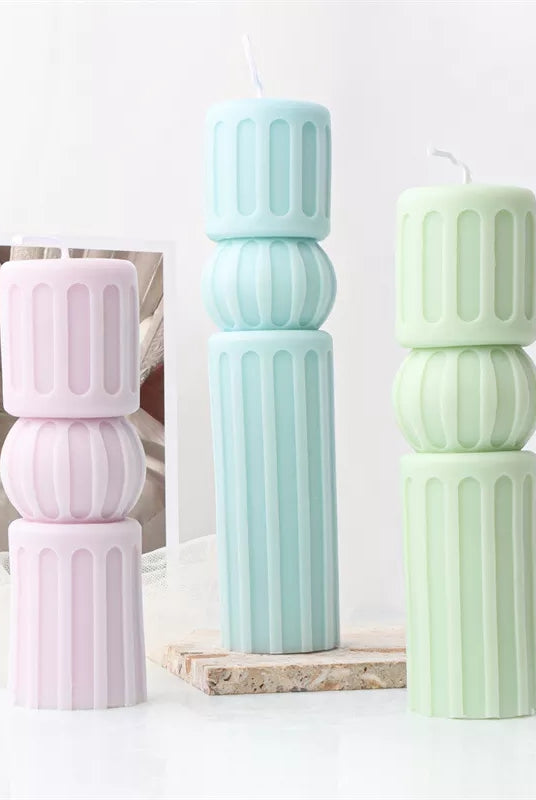 Cylindrical Column Candle Moulds 2 - Silicone Mould, Mold for DIY Candles. Created using candle making kit with cotton candle wicks and candle colour chips. Using soy wax for pillar candles. Sold by Myka Candles Moulds Australia