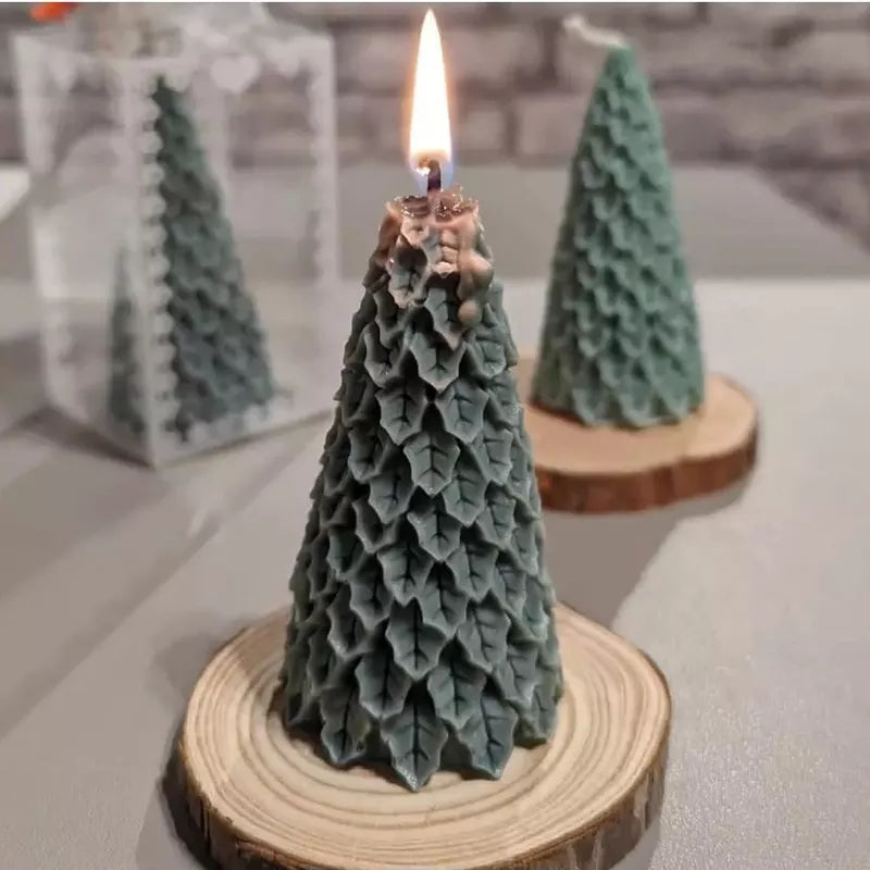 Fir Christmas Tree Candle Moulds 3 - Silicone Mould, Mold for DIY Candles. Created using candle making kit with cotton candle wicks and candle colour chips. Using soy wax for pillar candles. Sold by Myka Candles Moulds Australia
