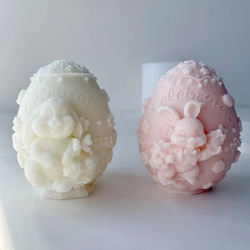 Celebrate Easter Egg Candle Moulds 5 - Silicone Mould, Mold for DIY Candles. Created using candle making kit with cotton candle wicks and candle colour chips. Using soy wax for pillar candles. Sold by Myka Candles Moulds Australia
