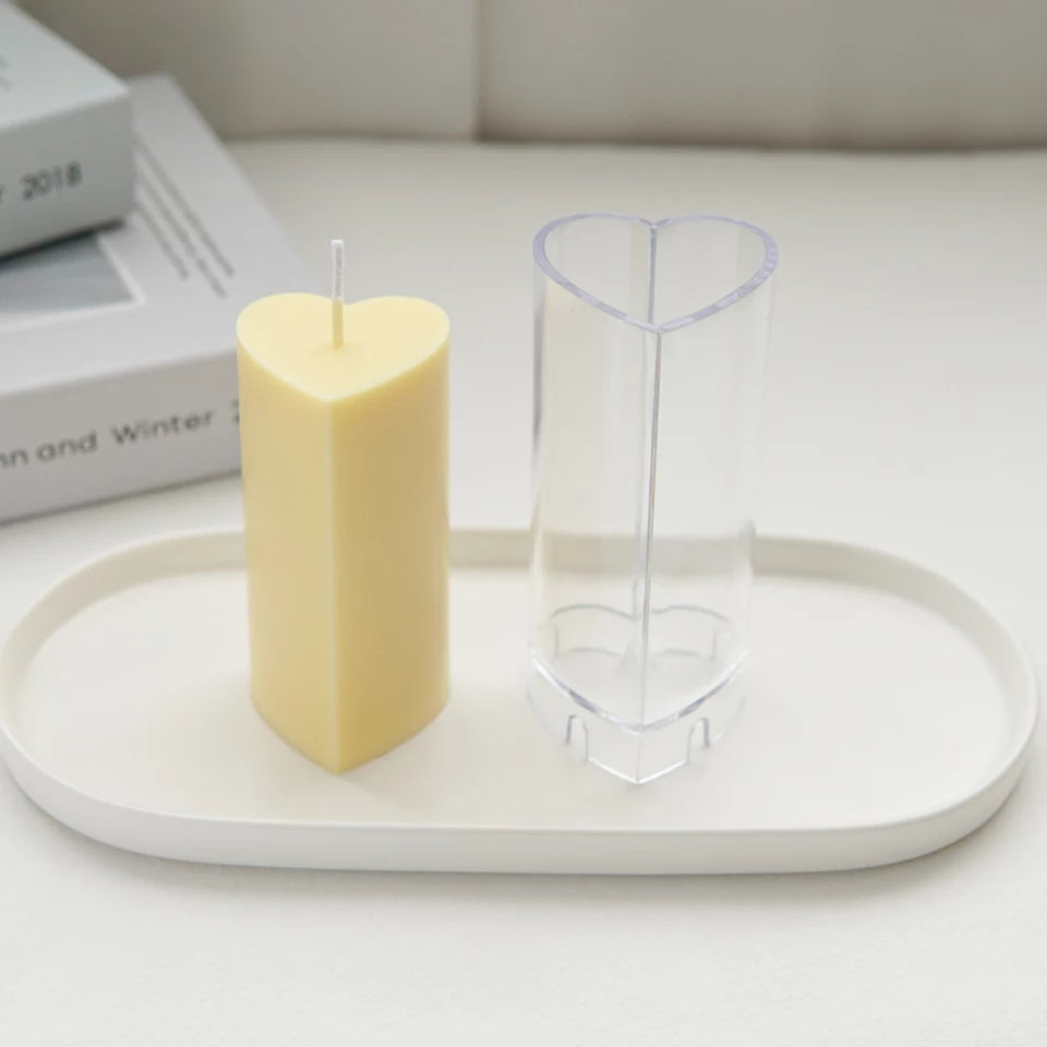 Heart Pillar Candle Mould 3 - Silicone Mould, Mold for DIY Candles. Created using candle making kit with cotton candle wicks and candle colour chips. Using soy wax for pillar candles. Sold by Myka Candles Moulds Australia