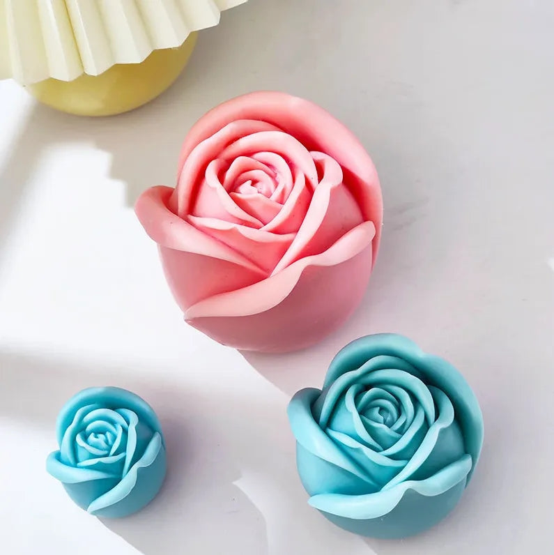 Rosebud Candle Moulds 1 - Silicone Mould, Mold for DIY Candles. Created using candle making kit with cotton candle wicks and candle colour chips. Using soy wax for pillar candles. Sold by Myka Candles Moulds Australia