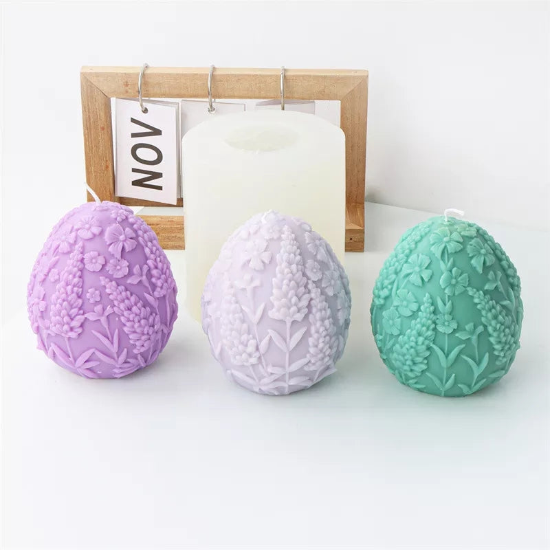 Floral Egg Candle Moulds 4 - Silicone Mould, Mold for DIY Candles. Created using candle making kit with cotton candle wicks and candle colour chips. Using soy wax for pillar candles. Sold by Myka Candles Moulds Australia
