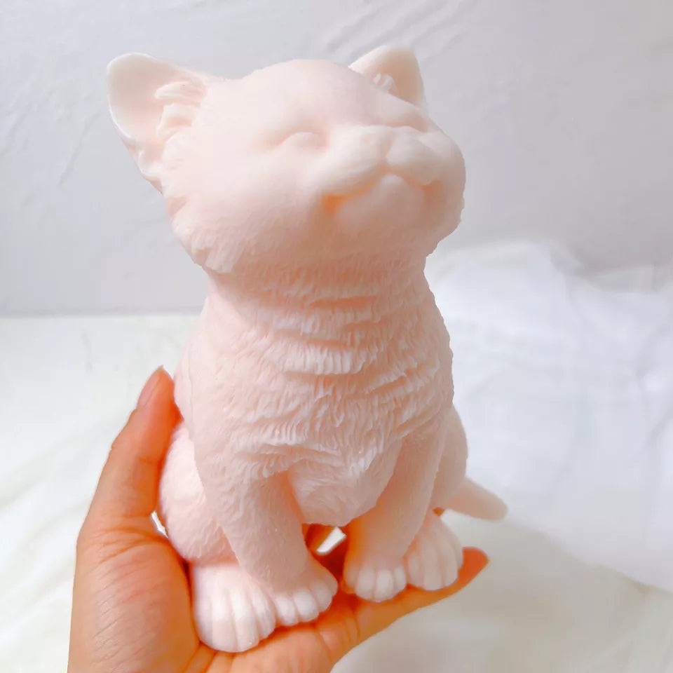 Kitten Candle Mould 8 - Silicone Mould, Mold for DIY Candles. Created using candle making kit with cotton candle wicks and candle colour chips. Using soy wax for pillar candles. Sold by Myka Candles Moulds Australia