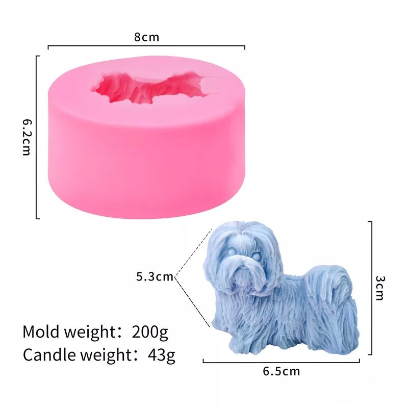 Shih Tzu Candle Mould 5 - Silicone Mould, Mold for DIY Candles. Created using candle making kit with cotton candle wicks and candle colour chips. Using soy wax for pillar candles. Sold by Myka Candles Moulds Australia