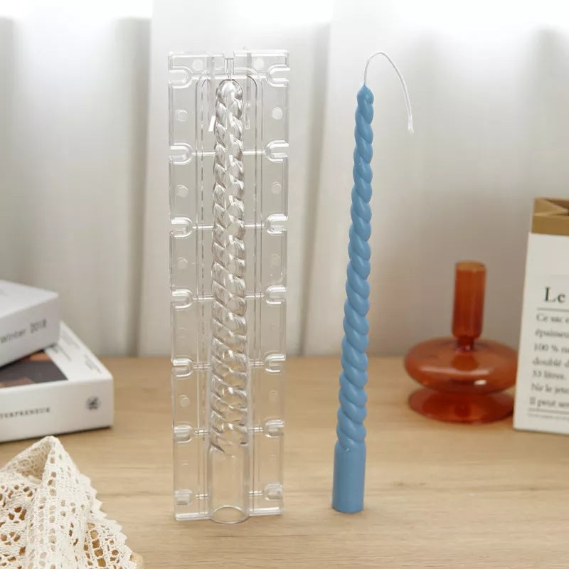 Tapered Twist Pillar Candle Mould 5 - Silicone Mould, Mold for DIY Candles. Created using candle making kit with cotton candle wicks and candle colour chips. Using soy wax for pillar candles. Sold by Myka Candles Moulds Australia
