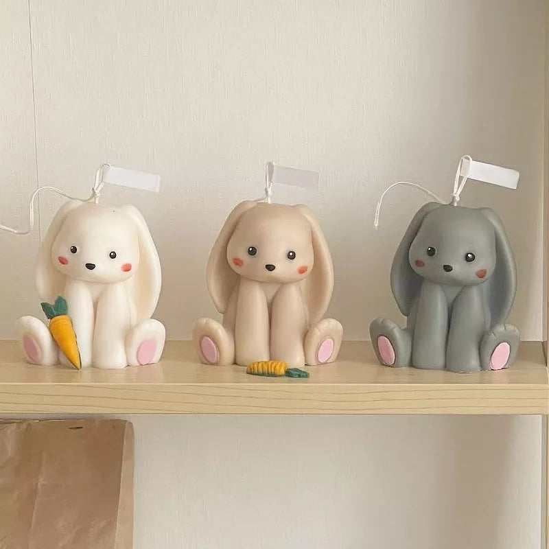 Bunny Rabbit Candle Mould 2 - Silicone Mould, Mold for DIY Candles. Created using candle making kit with cotton candle wicks and candle colour chips. Using soy wax for pillar candles. Sold by Myka Candles Moulds Australia